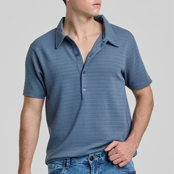 Steel Blue Textured Polo T-Shirt