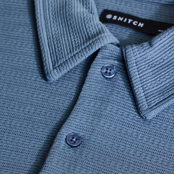 Steel Blue Textured Polo T-Shirt