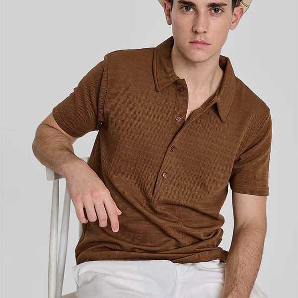 Steel Blue Textured Polo T-Shirt