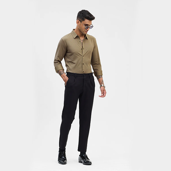 Brown Slim Fit Stretch Shirt