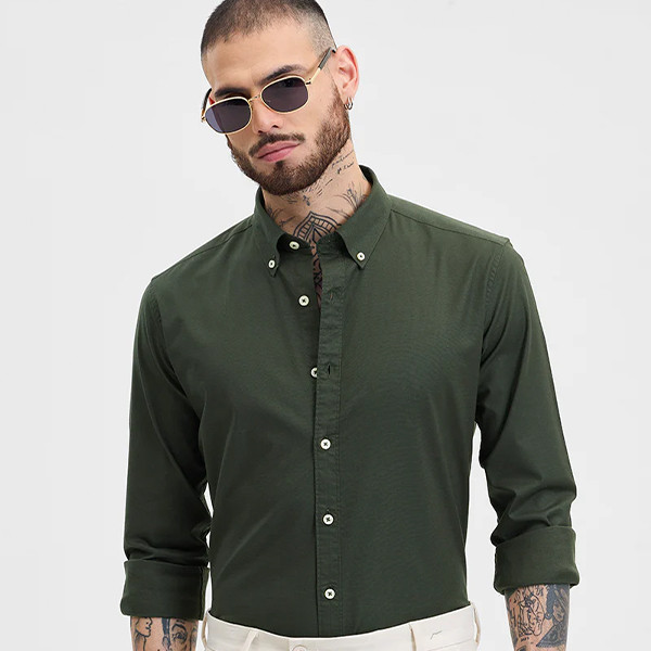 Dark Green Slim Fit Stretch Shirt
