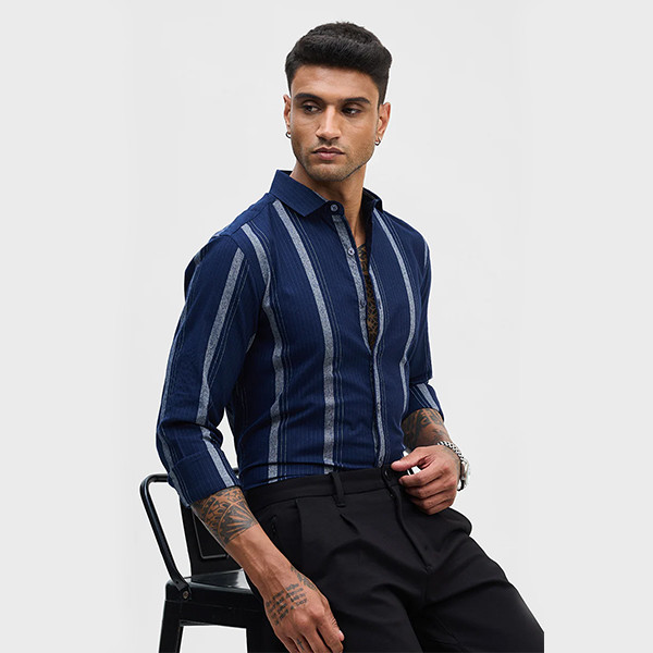Dark Blue Stripes Slim Fit Shirt
