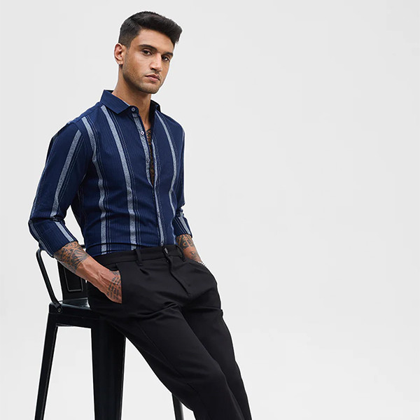 Dark Blue Stripes Slim Fit Shirt