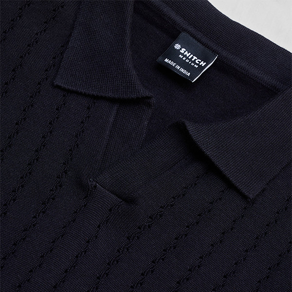 Black Knitted Polo T-Shirt